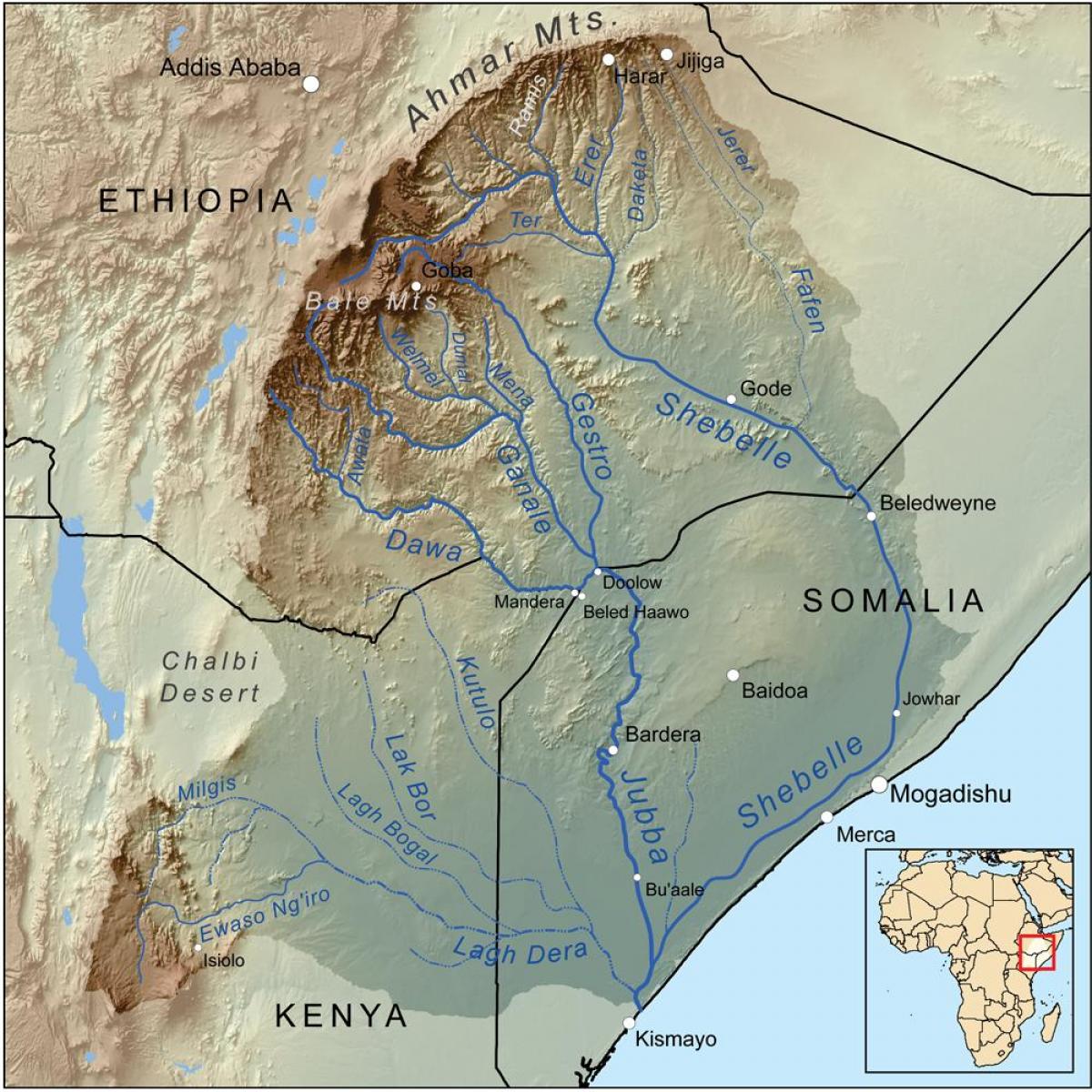 வரைபடம் எத்தியோப்பிய ஆறுகள்