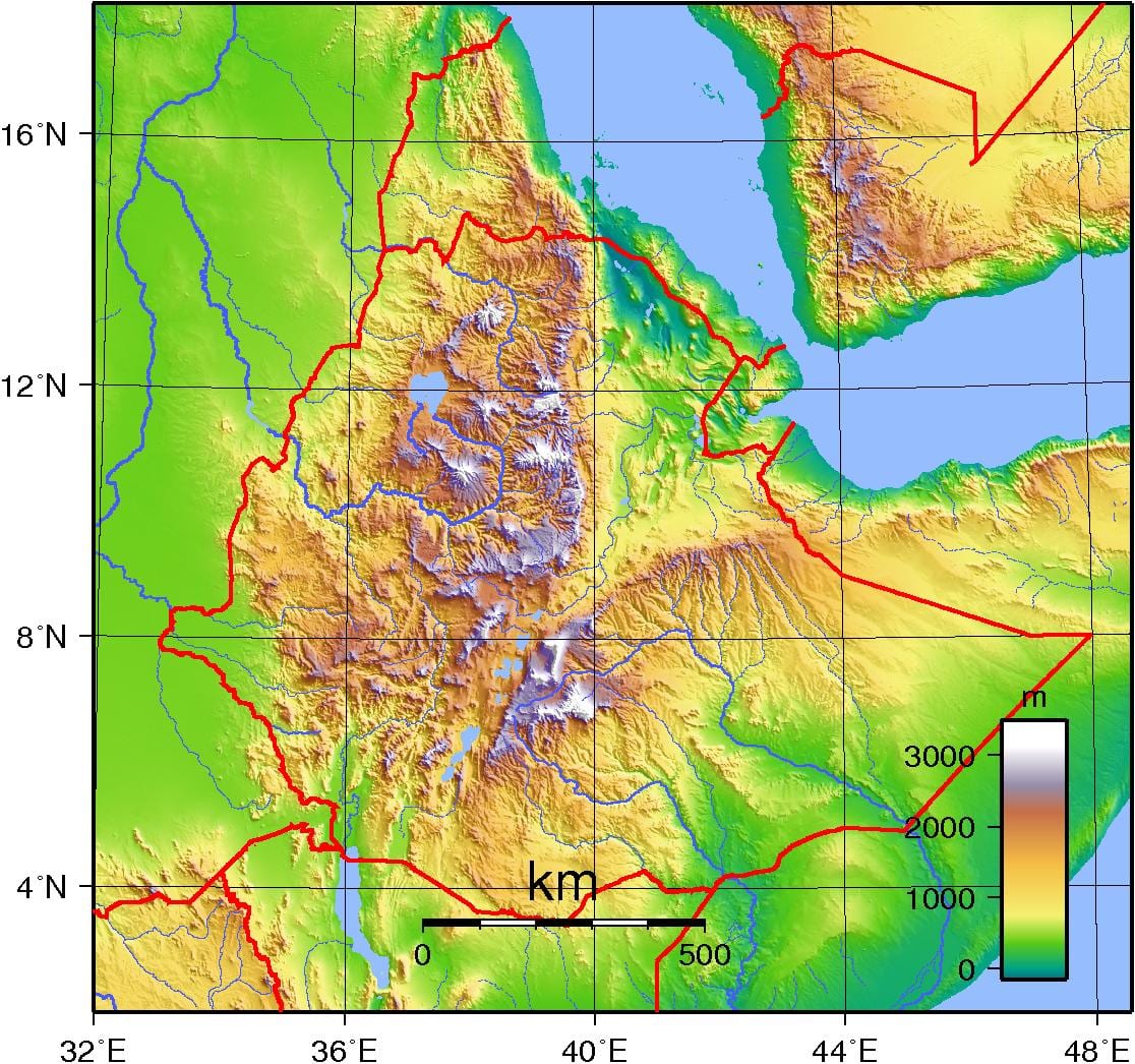 எத்தியோப்பியா topographic வரைபடம்