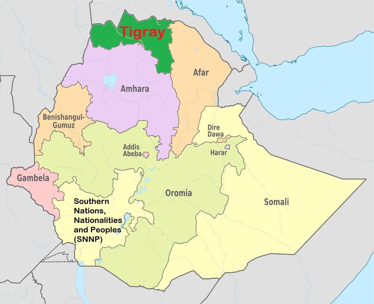 எத்தியோப்பிய tigray வரைபடம்